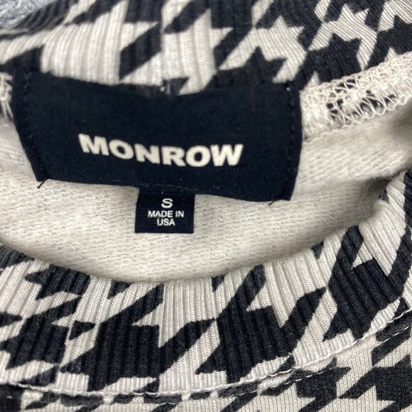 Monrow Shirt Women Small Black Houndstooth Sweatshirt Sweater Puff Sleeve USA - Picture 3 of 14